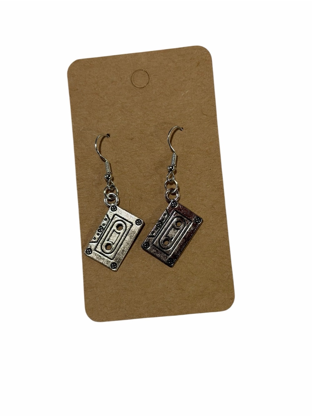 Vintage-Inspired Silver Cassette Tape Dangle Earrings
